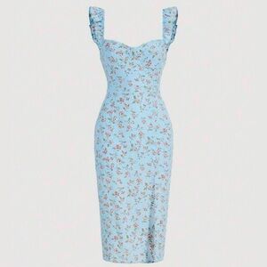 SHEIN Light Blue Floral Midi Dress